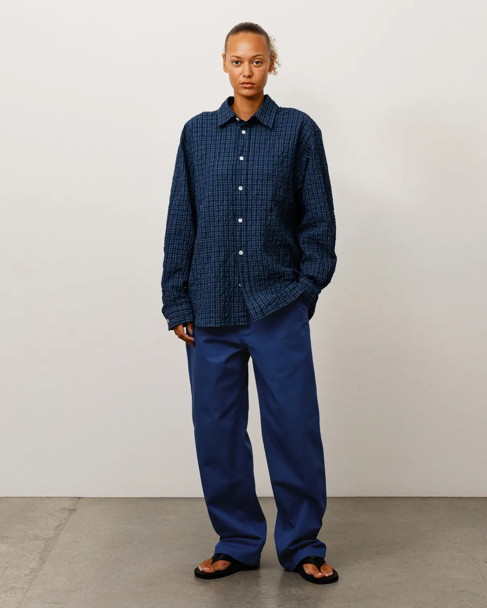 Stussy Standard Crinkle Shirt camicia navy check cotone