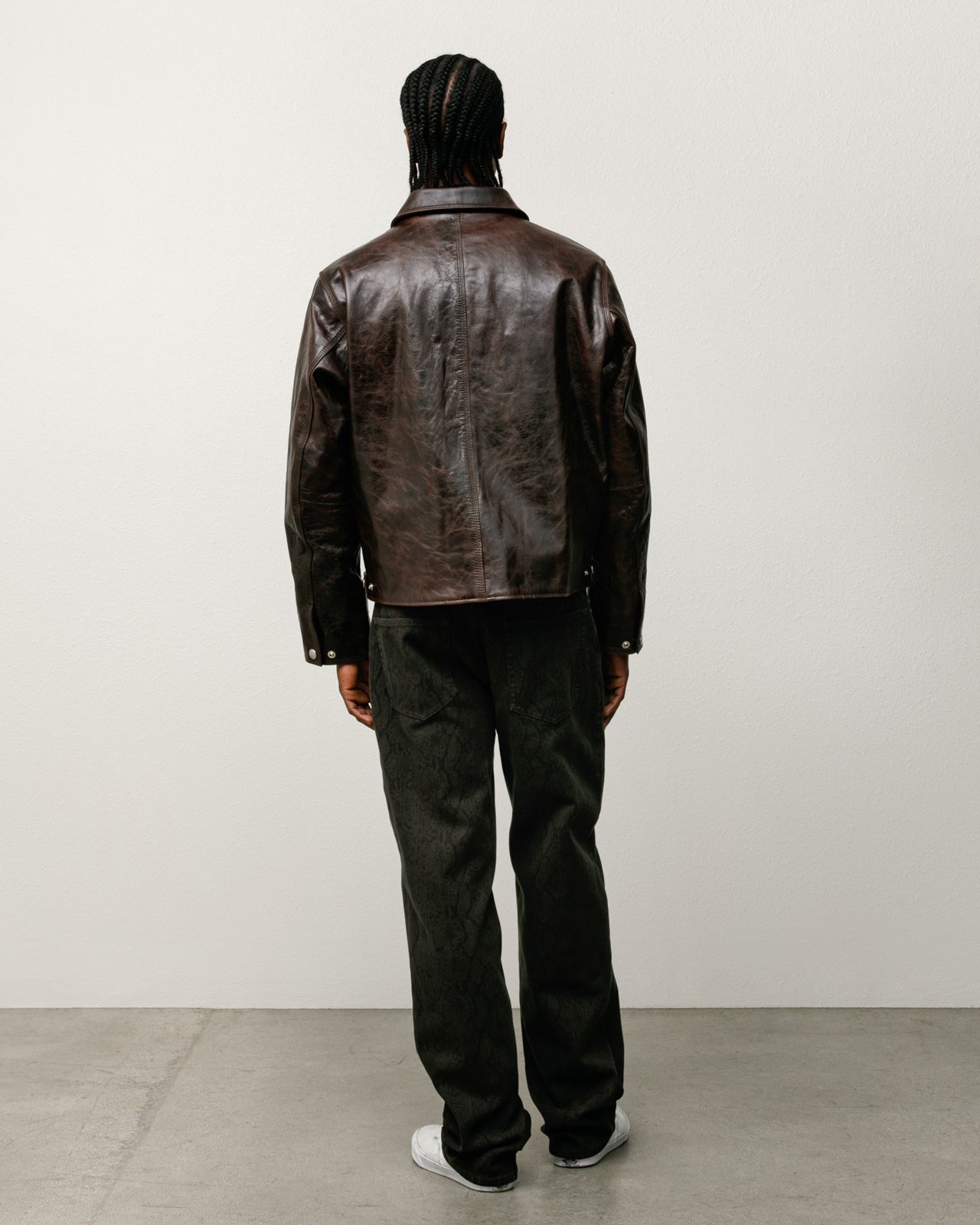 Stussy Garage Jacket Leather Giacca Pelle Marrone Boxy Fit