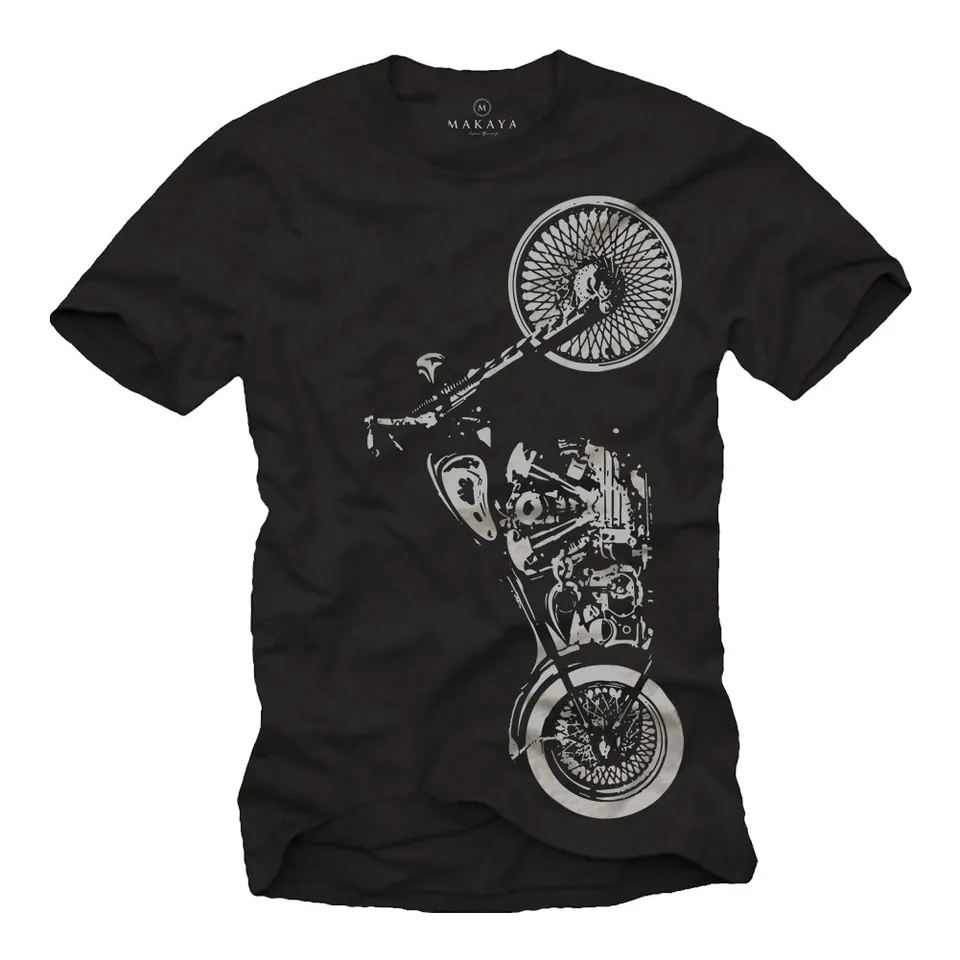 MAKAYA Abbigliamento Moto T-Shirt Uomo Nero 100% Cotone