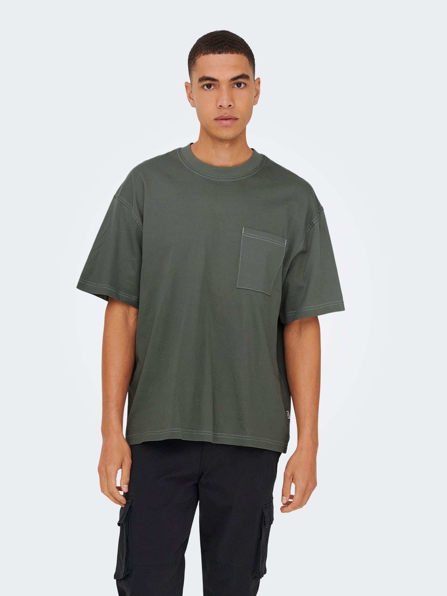 Only & Sons Larry T-Shirt Uomo Grigio XL Cotone