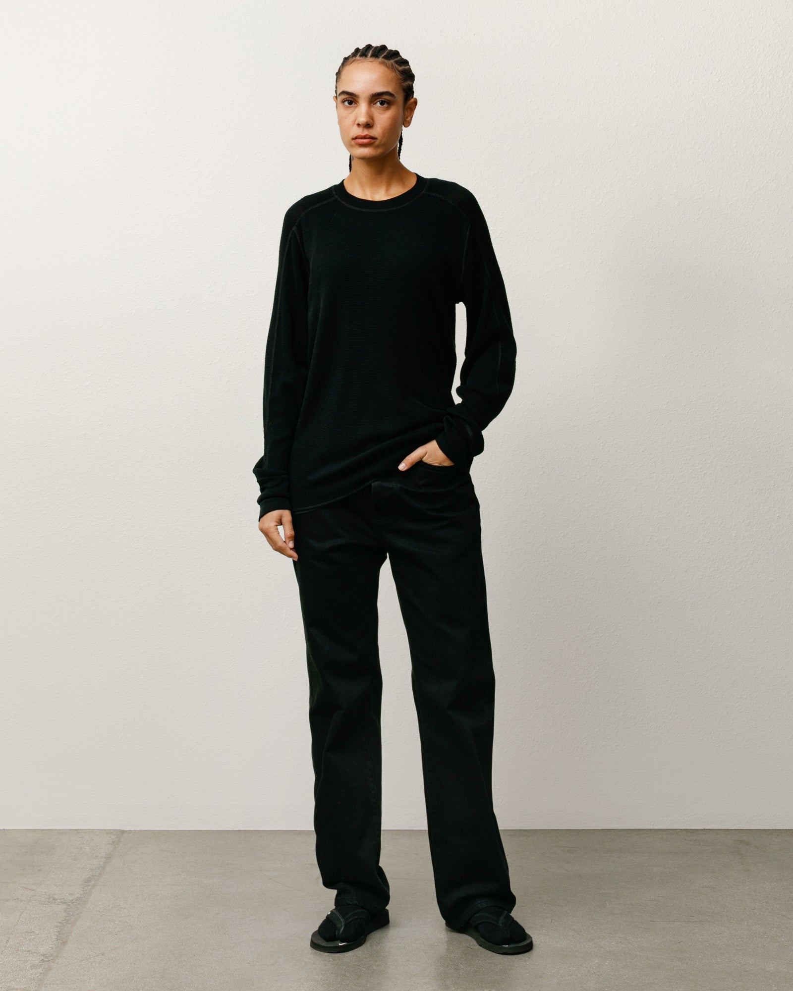 Stussy Wool LS Thermal maglia lana black waffle girocollo