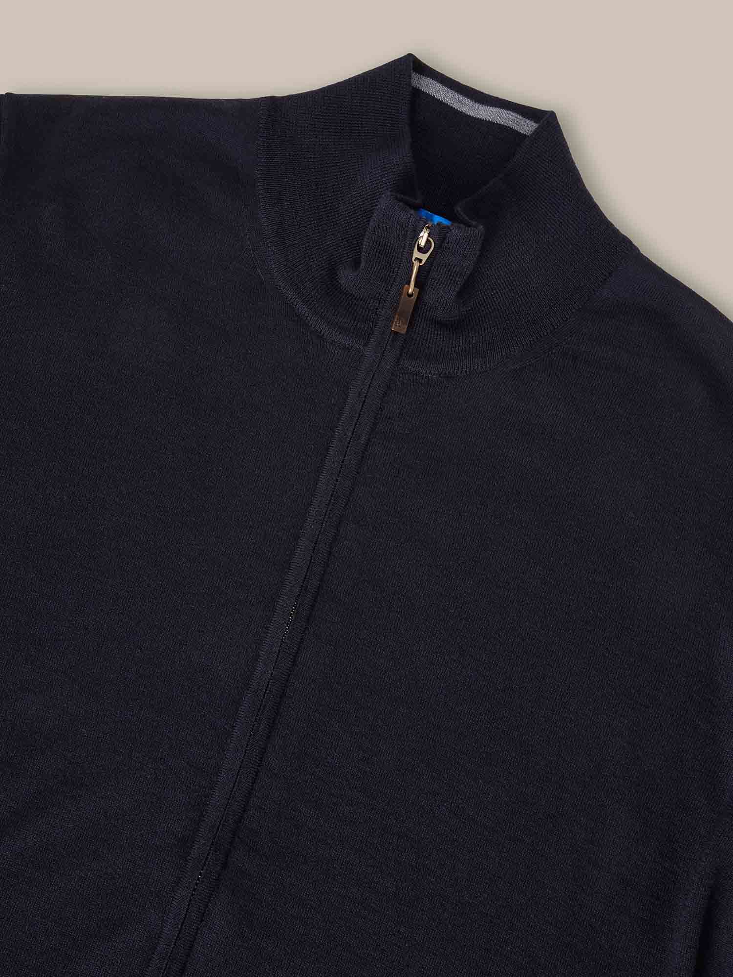 Robert Talbott Dalton maglione full zip merino navy