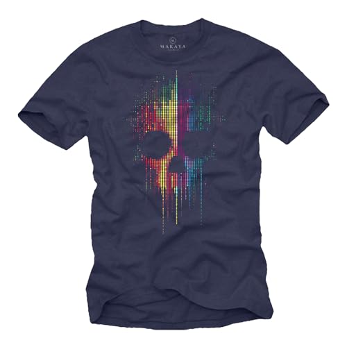 MAKAYA T-Shirt Uomo Teschio Colorato maglietta XL