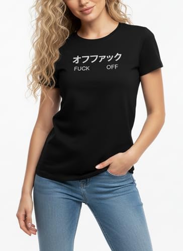 Makaya Fuck Off Anime T-Shirt Donna M Nera Cotone