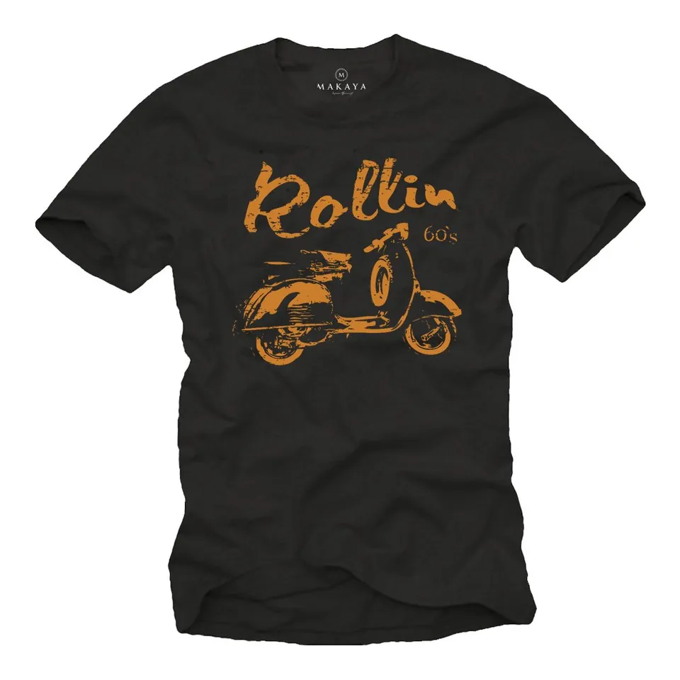MAKAYA Rollin 60s Biker T-Shirt Uomo Cotone Nero