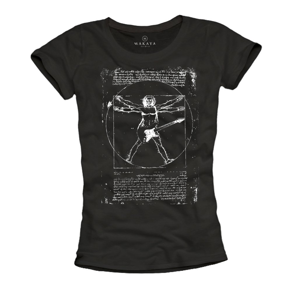 MAKAYA Da Vinci Rock Chitarra t-shirt donna cotone taglia L