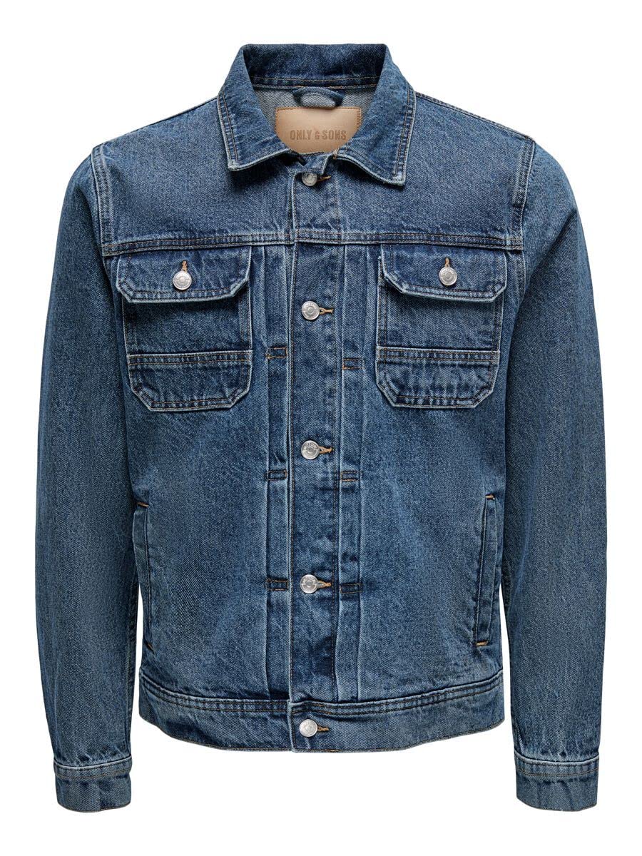 ONLY & SONS Giacca Uomo Denim Jeans Bottoni Blu