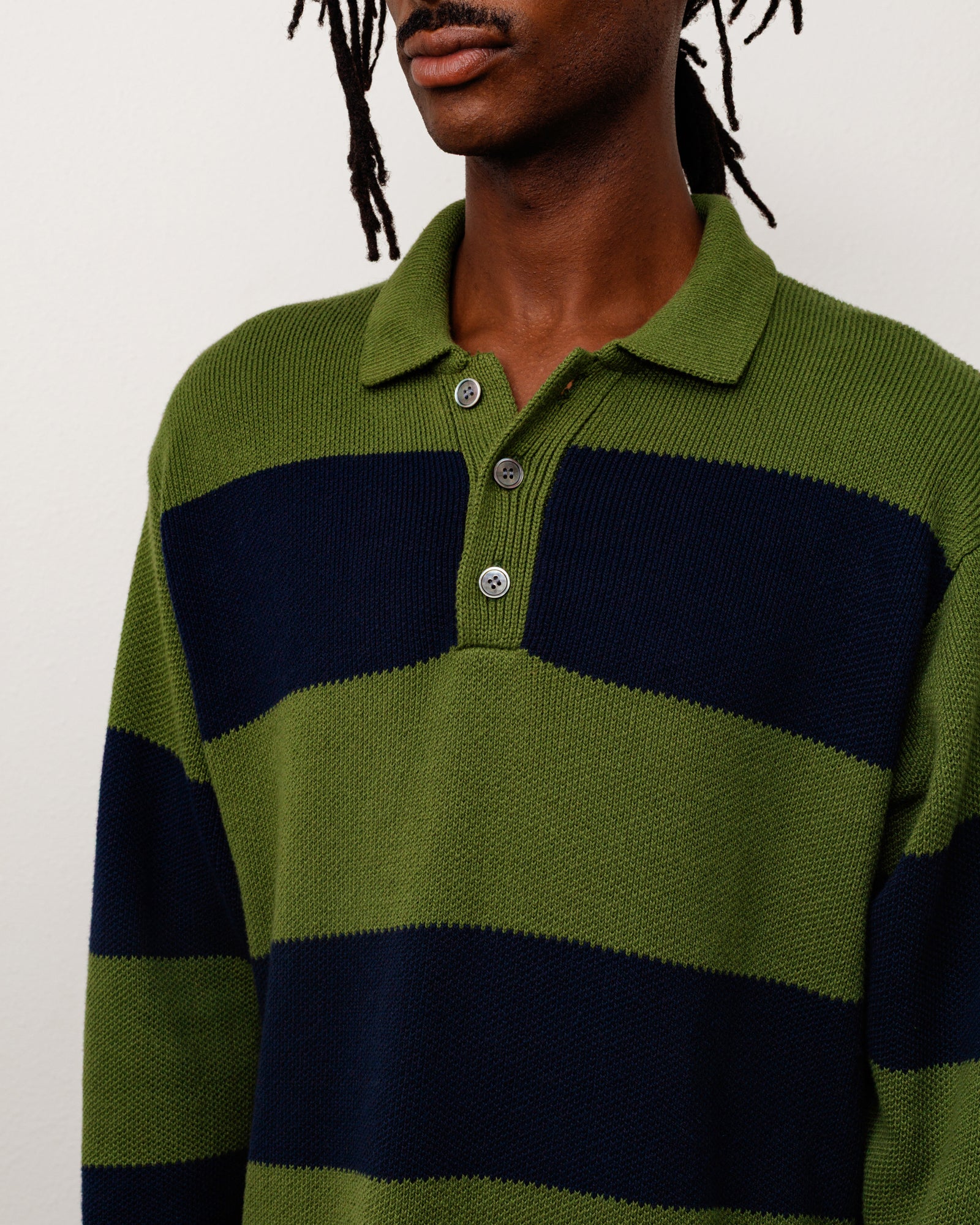 Stussy Pique Knit Stripe Rugby Maglione Olive Cotone