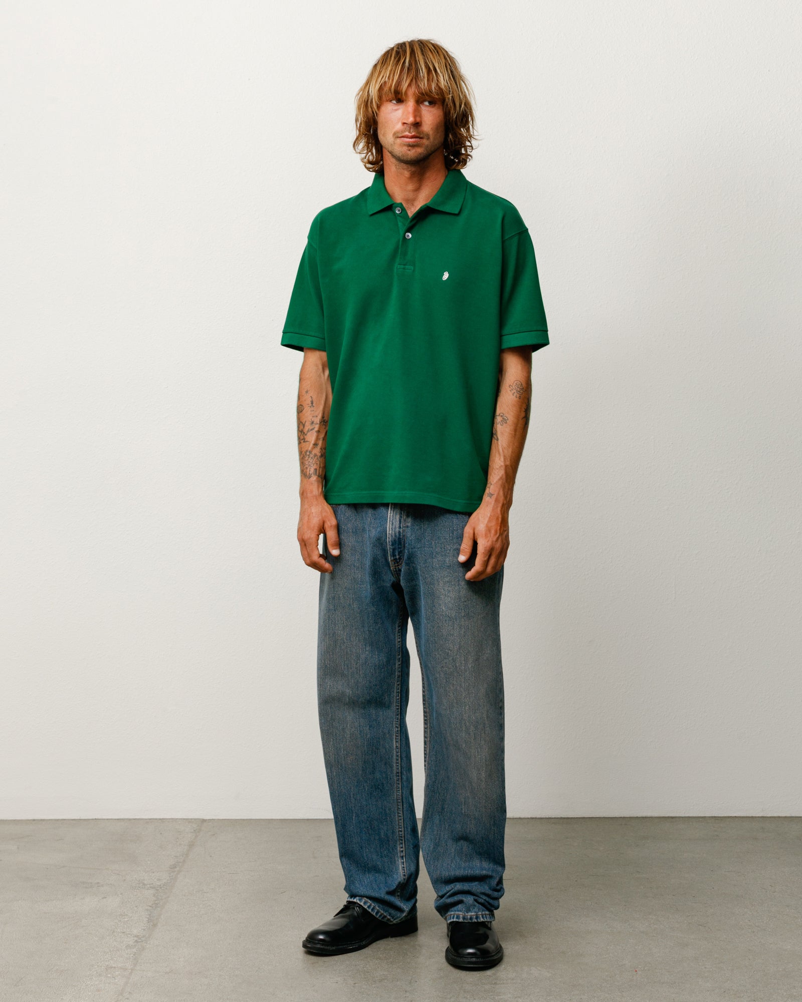 Stussy Classic Pique Polo pine in cotone 100%