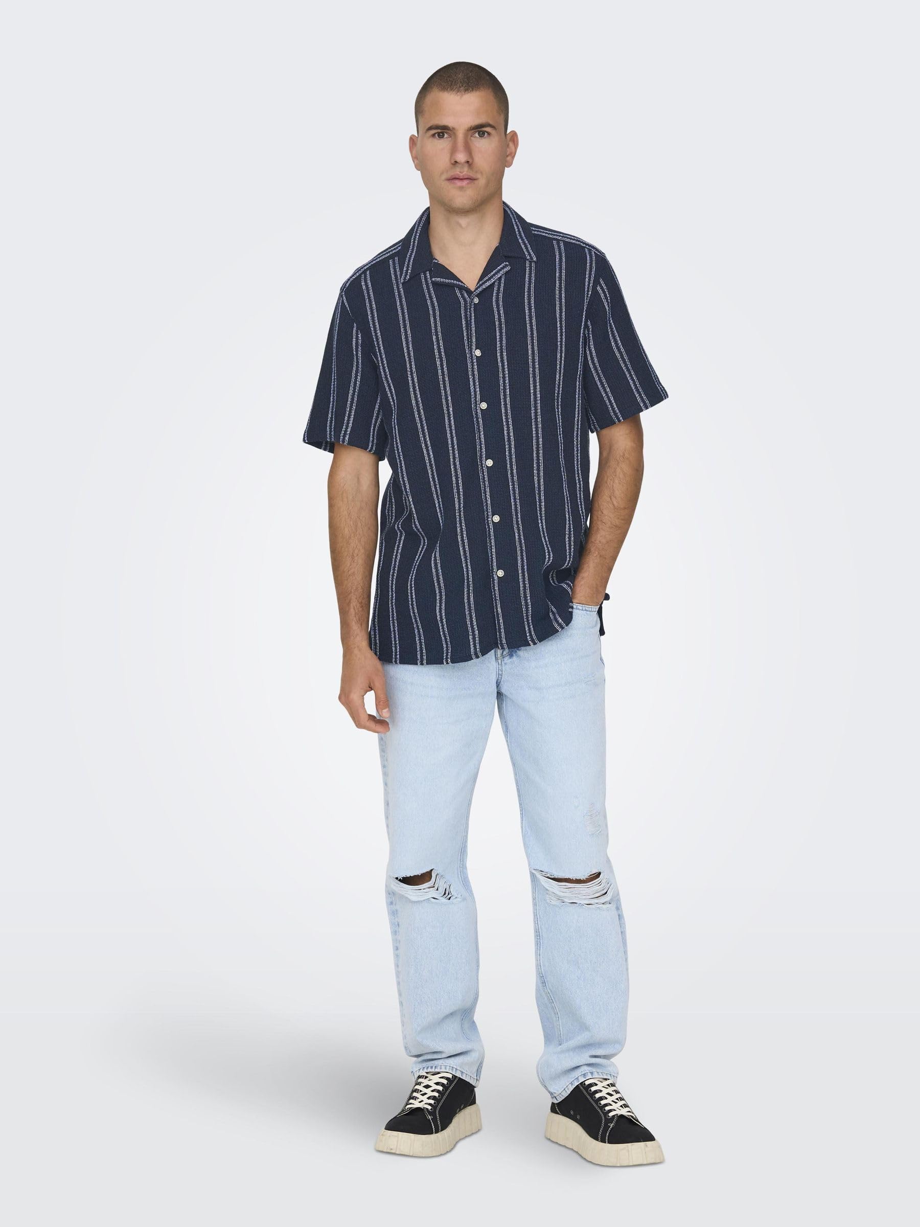 Only & Sons Onstrev Life Reg Struc Stripe SS Shirt camicia L