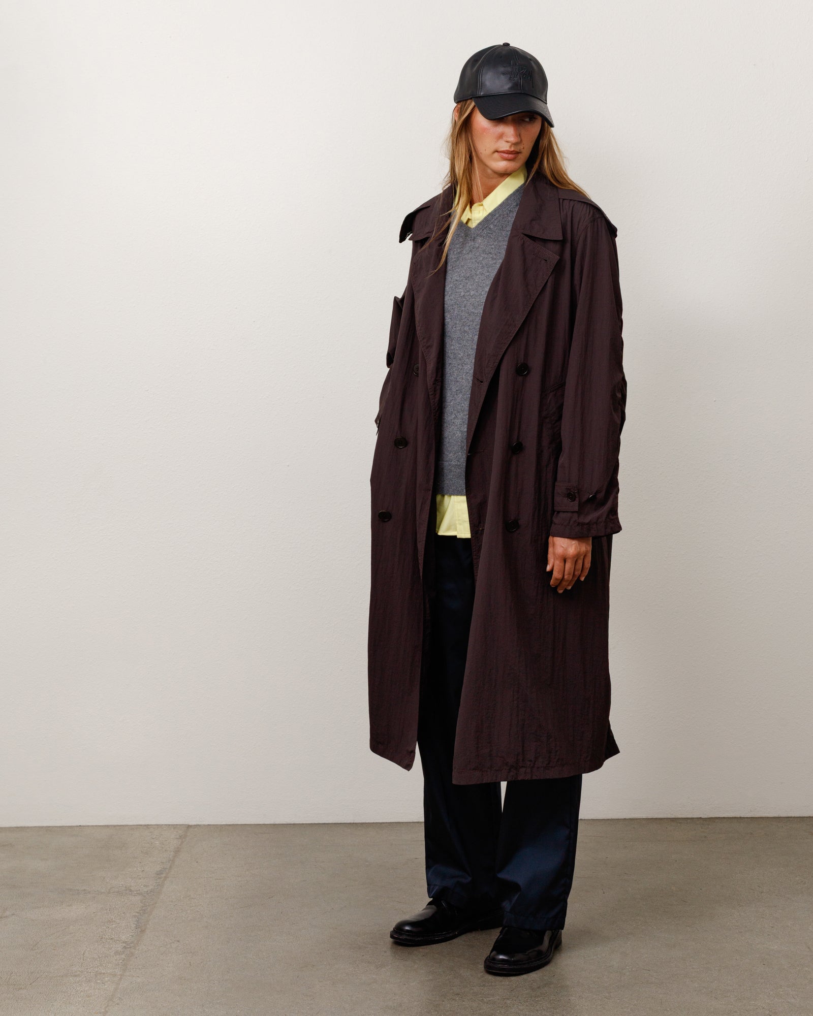 Stussy Trench Doppio Petto Giacca Brown Nylon Idrorepellente