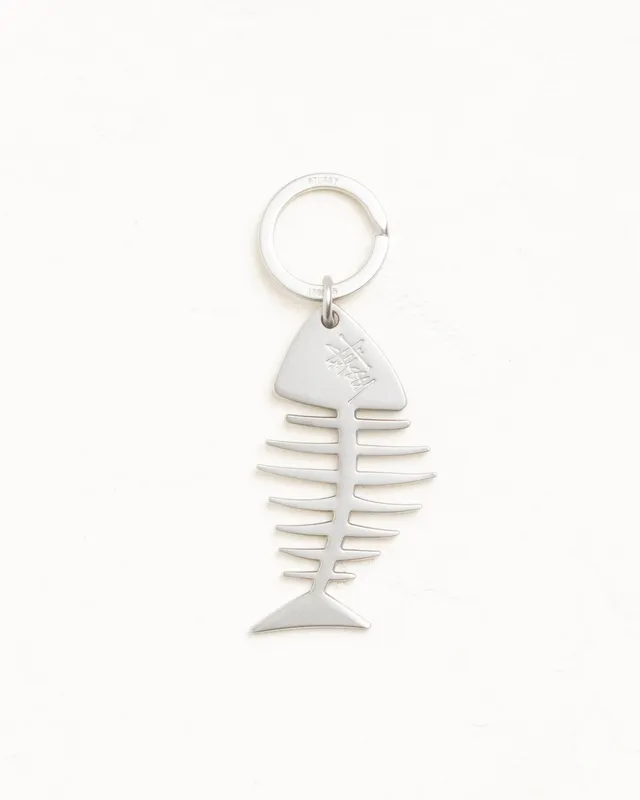 Stussy Fishbone Keychain portachiavi argento taglia unica