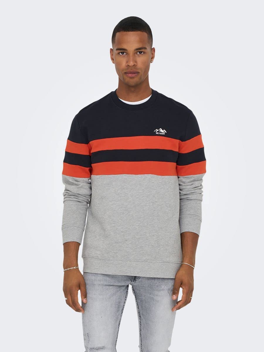 Only & Sons felpa uomo S grigio chiaro melange cotone