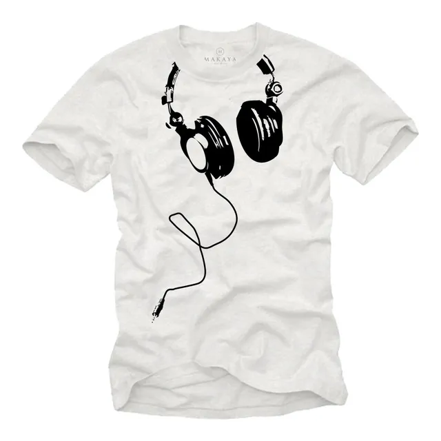 Makaya T-Shirt Uomo maglietta DJ cuffie bianca taglia L