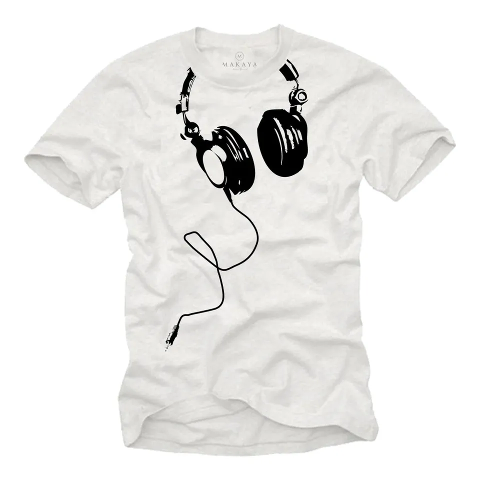 Makaya T-Shirt Uomo maglietta DJ cuffie bianca taglia L