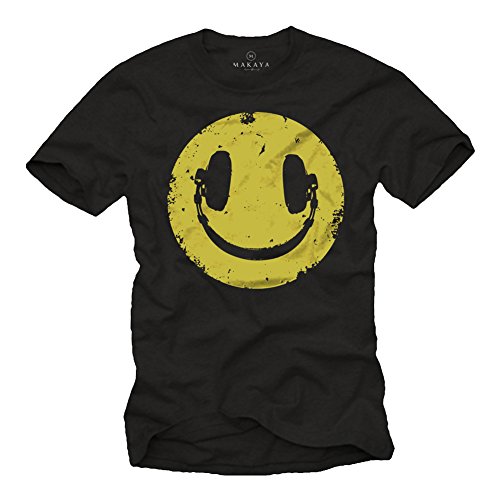 Makaya T-Shirt Uomo Musica House Cuffie Smile Cotone Verde