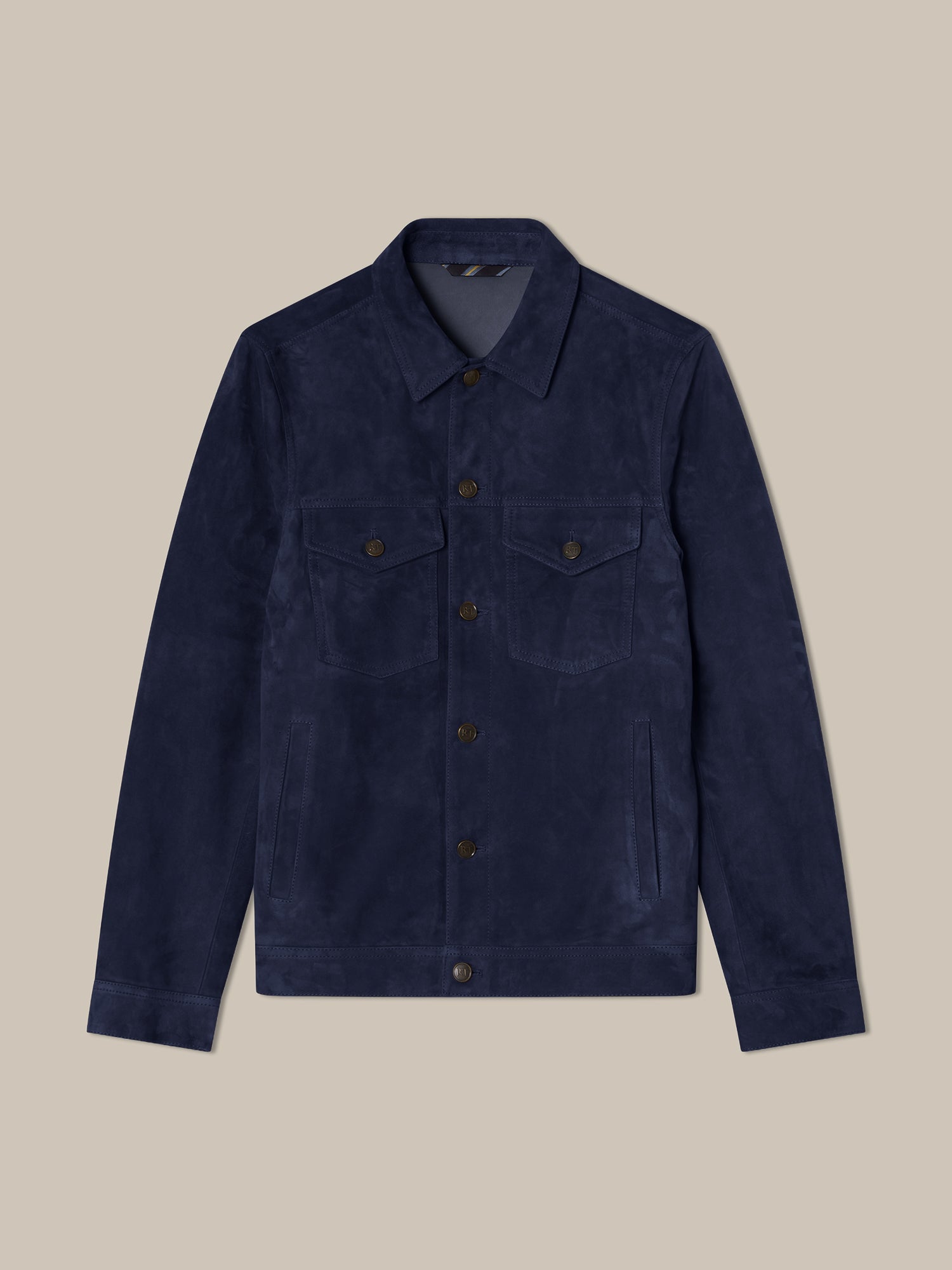 Robert Talbott Elliott giacca trucker camoscio navy L