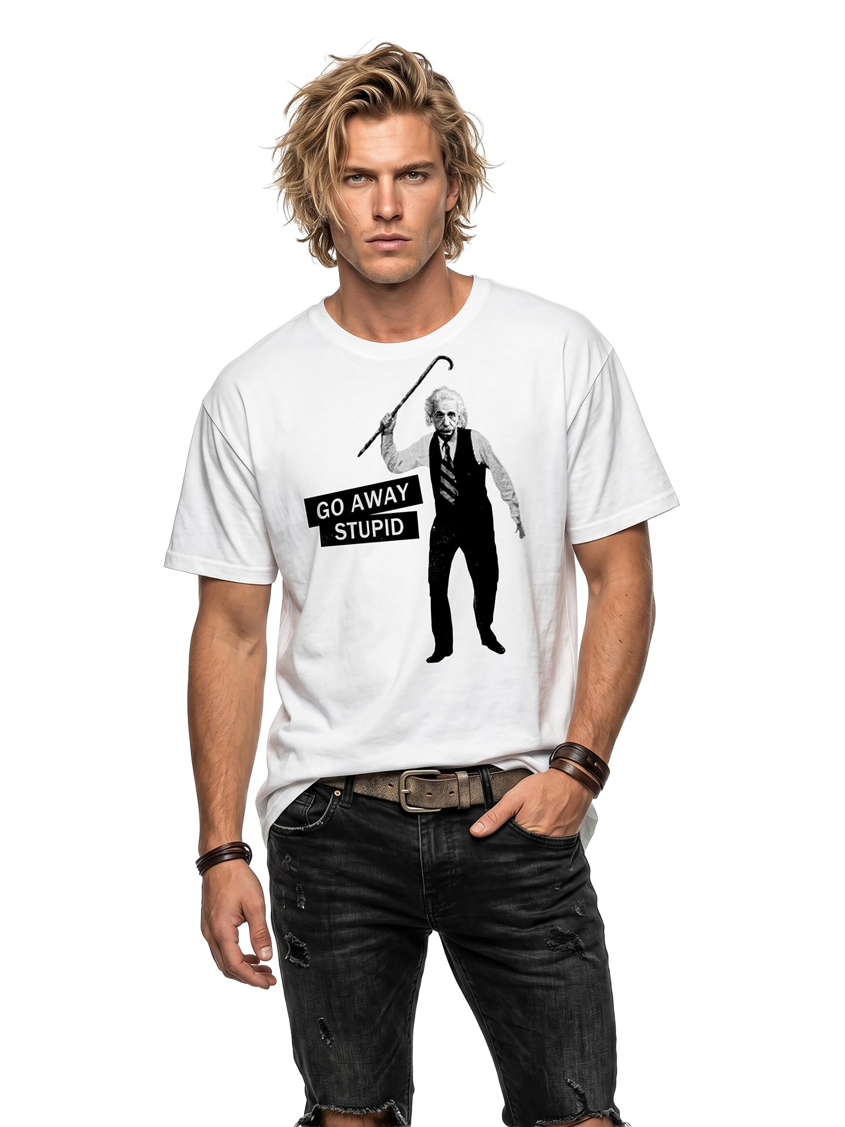 MAKAYA T-Shirt Uomo Einstein Go Away Maglietta M 100% cotone