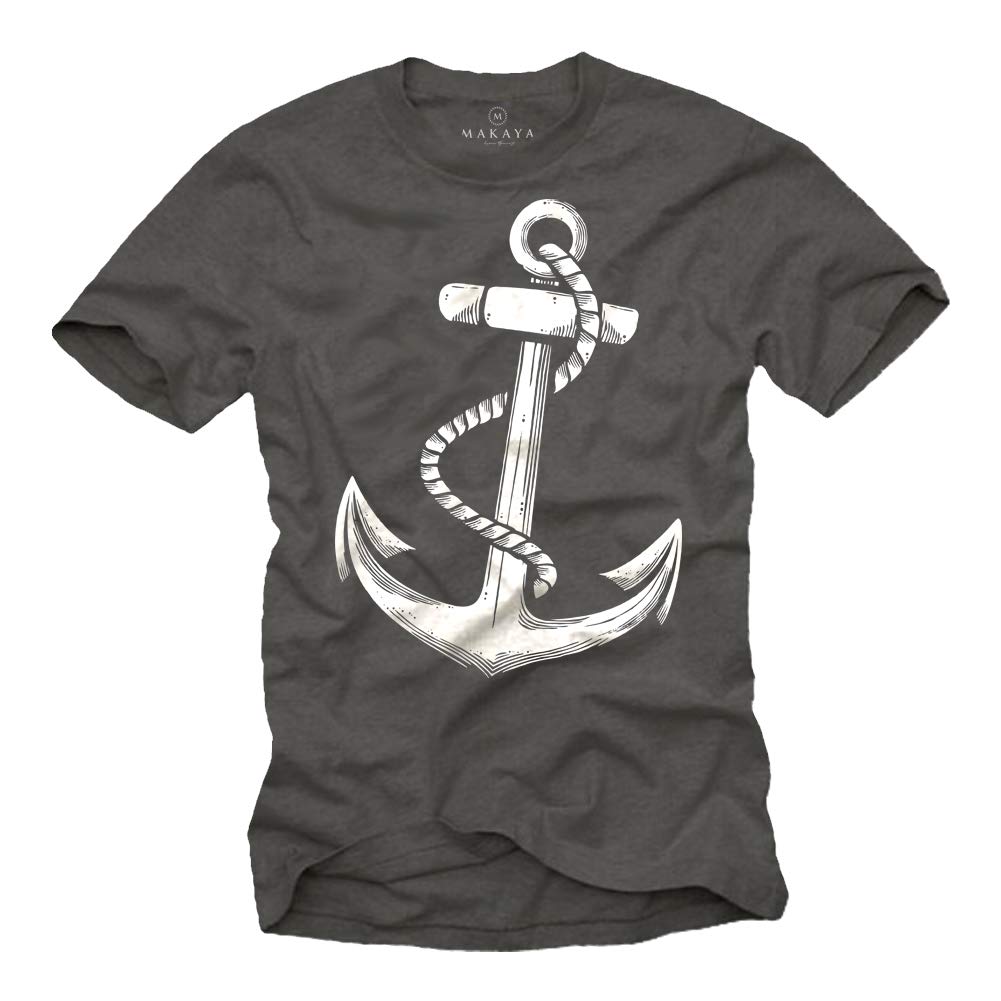 MAKAYA Anchor Barca Vela T-Shirt Uomo Cotone 185 g