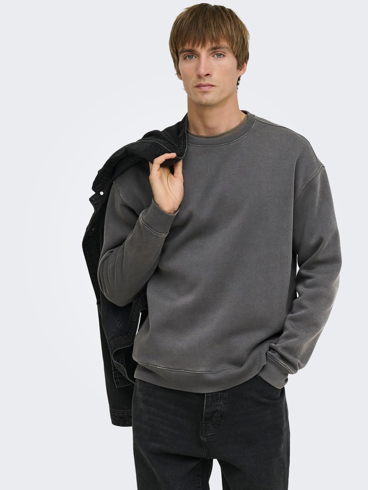 Only & Sons Onslarry Eflow Felpa Uomo Grigio Asfalto Relaxed