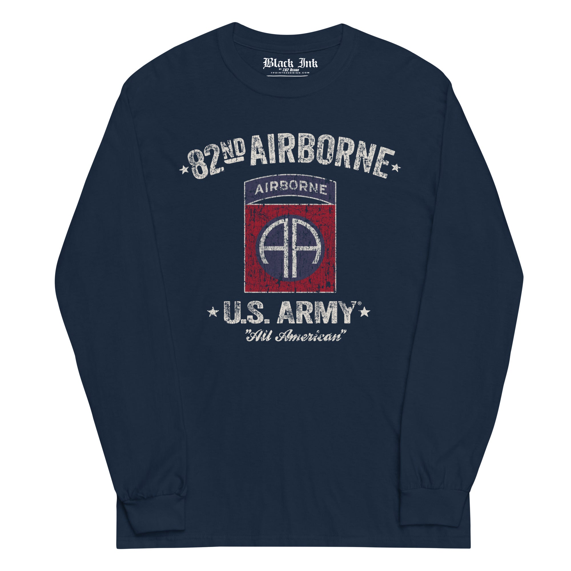 7.62 Design 82nd Airborne Black Ink T-Shirt manica lunga nera cotone
