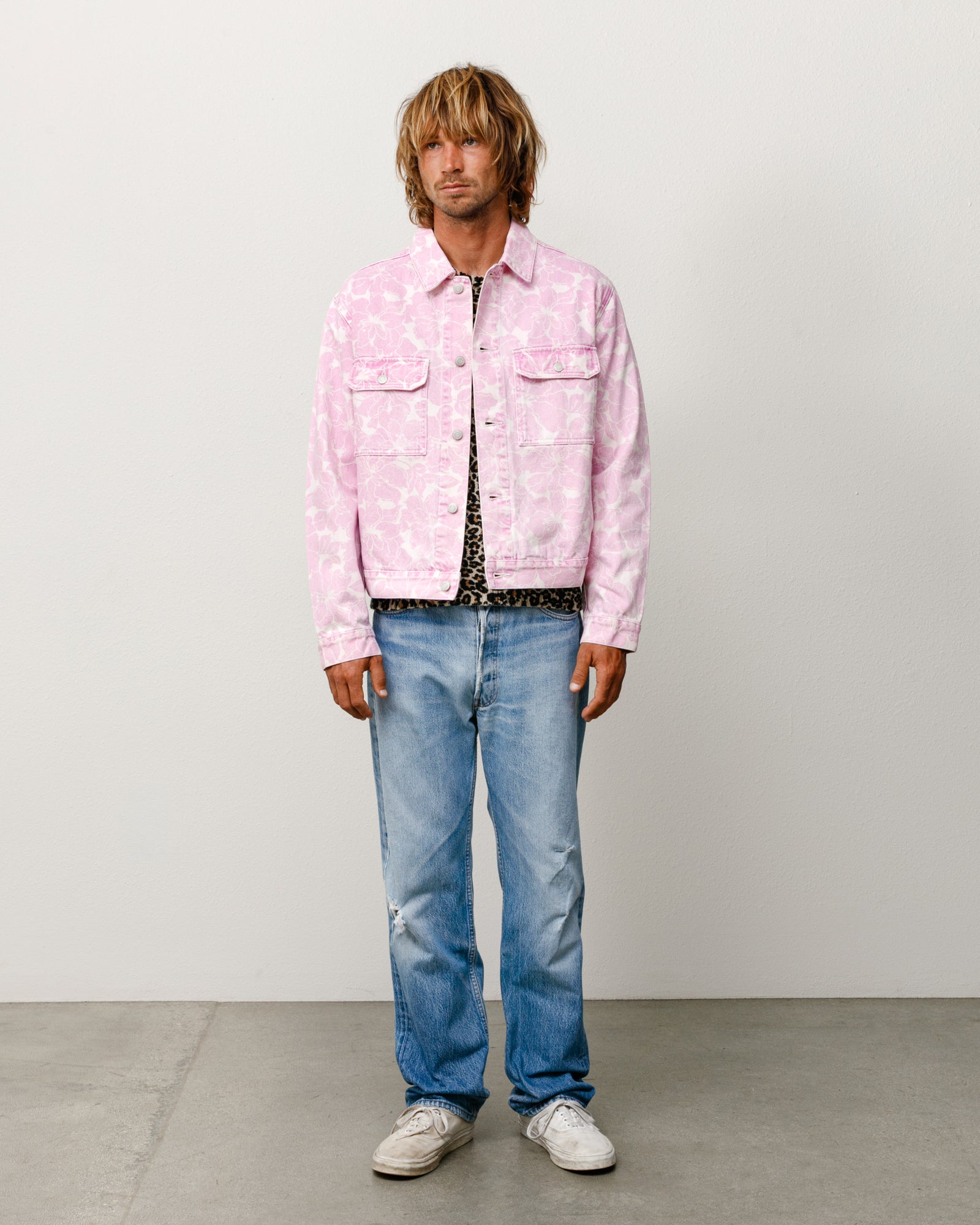 Stussy Denim Trucker giacca jeans Pink Hawaiian