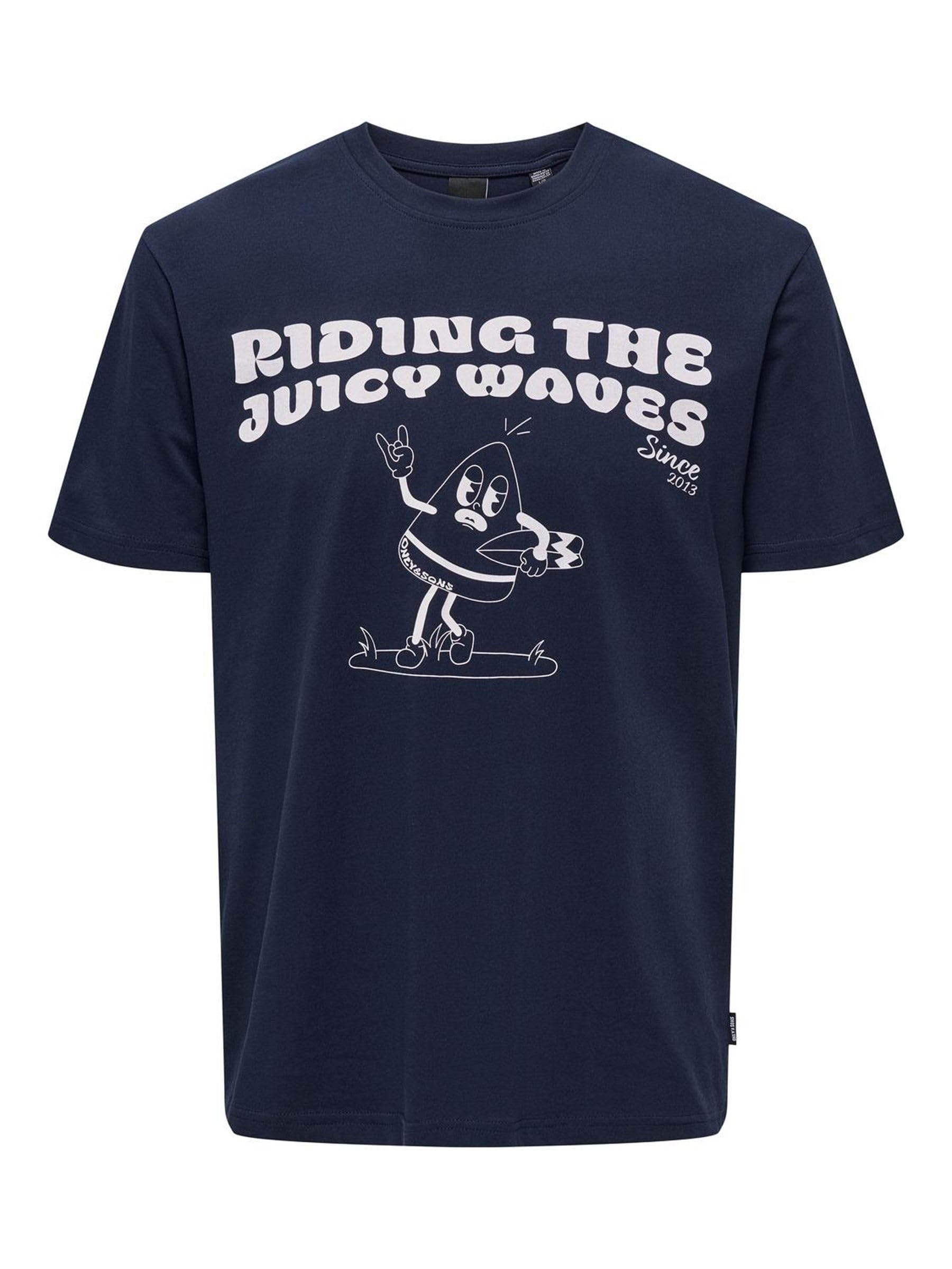 ONLY & SONS T-shirt Girocollo Uomo S Blu Stampa 3D