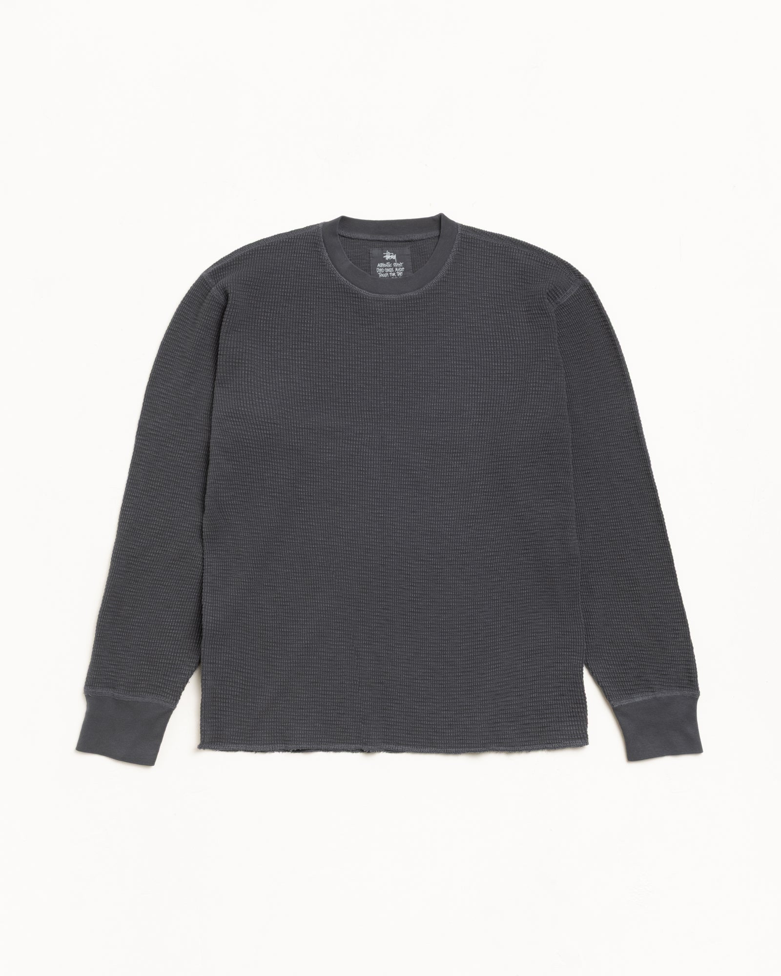 Stussy Pigment Dyed LS Thermal maglia nera waffle cotone