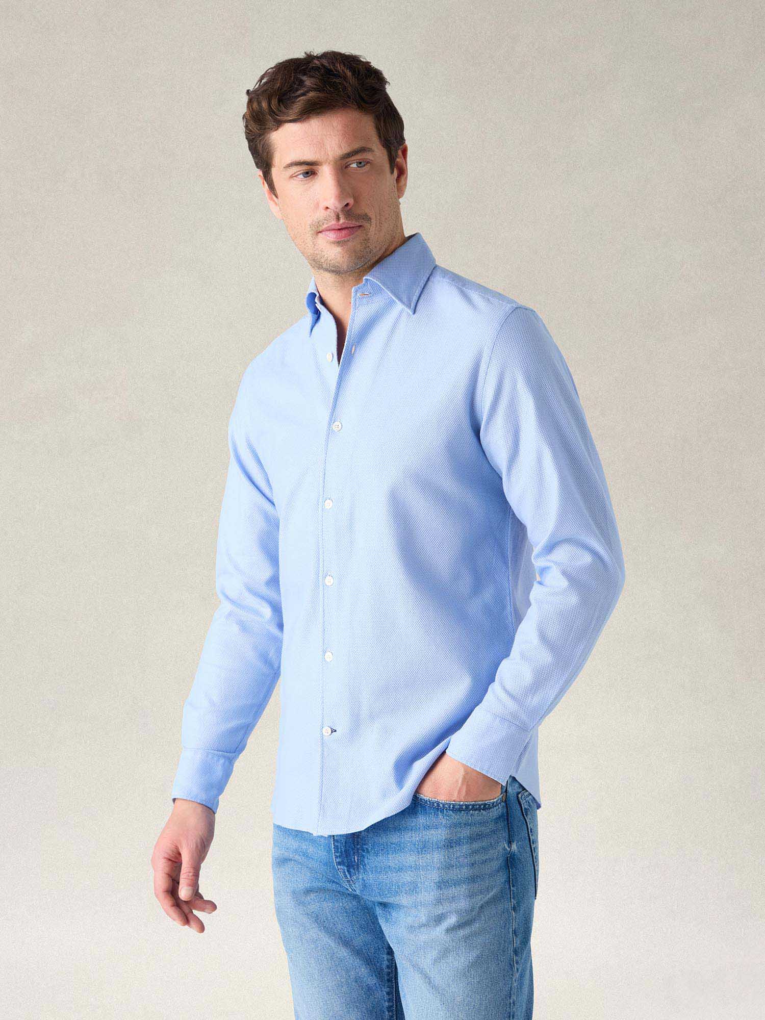 Robert Talbott Casual Shirts Morgan Giro Inglese camicia blu cotone