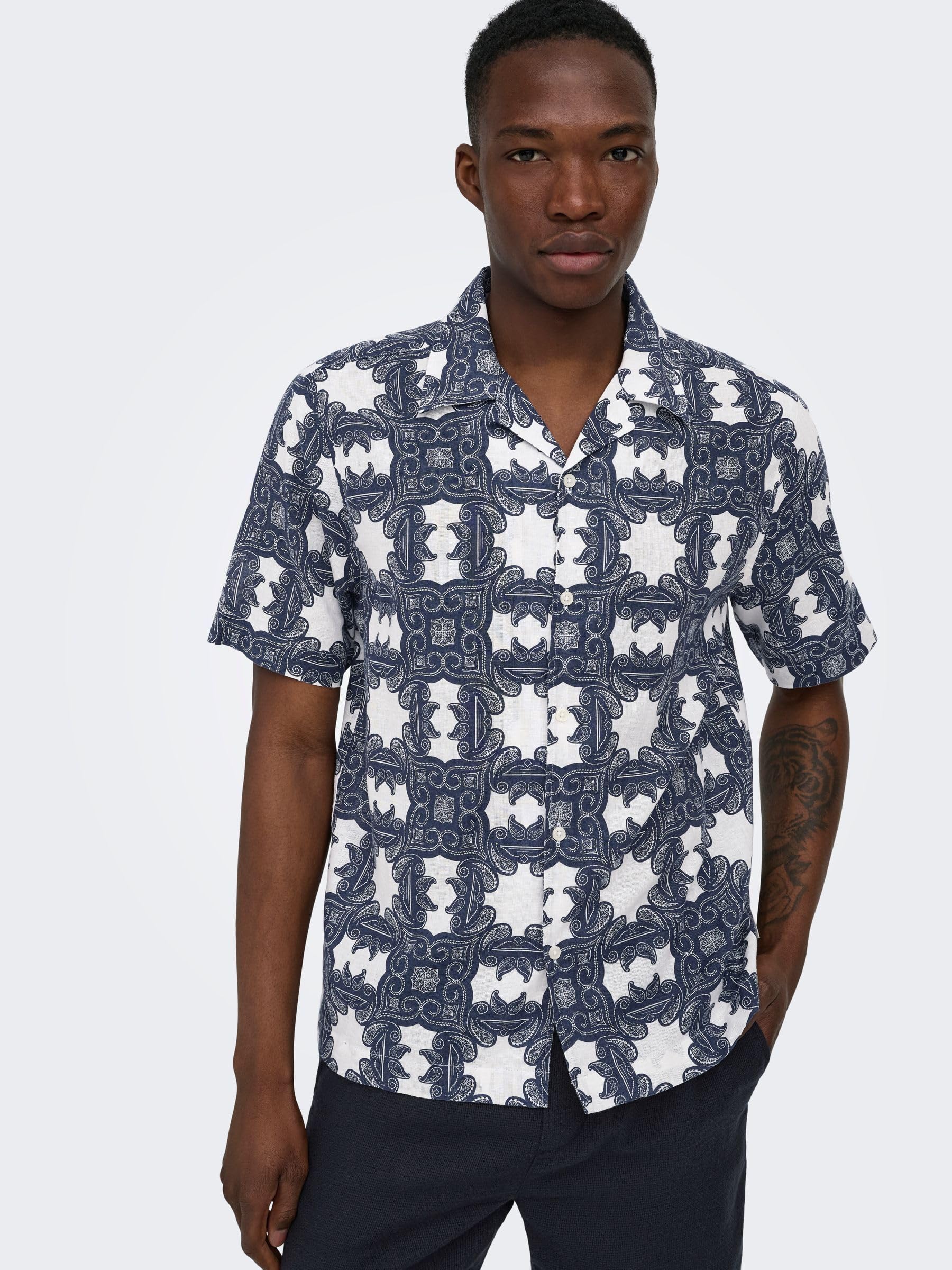 ONLY & SONS Onscaiden Lino Camicia Uomo Verde M