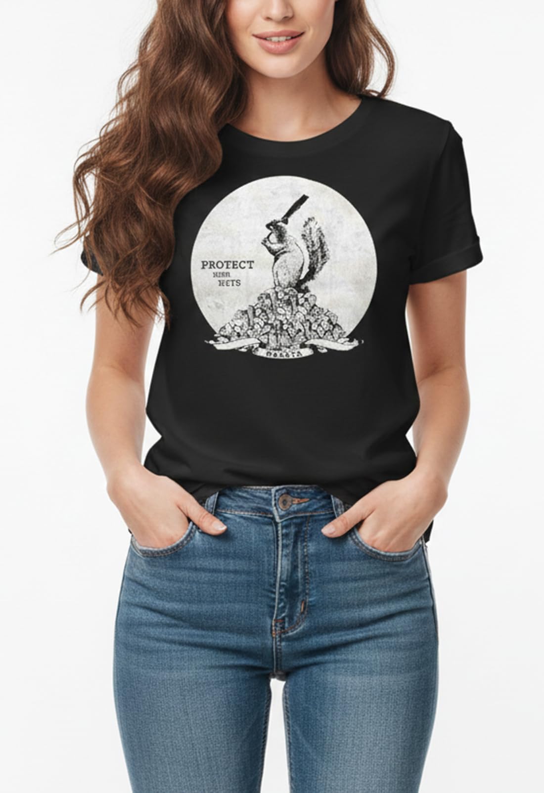 MAKAYA Protect Your Nuts T-Shirt Donna Cotone Stampa Divertente L