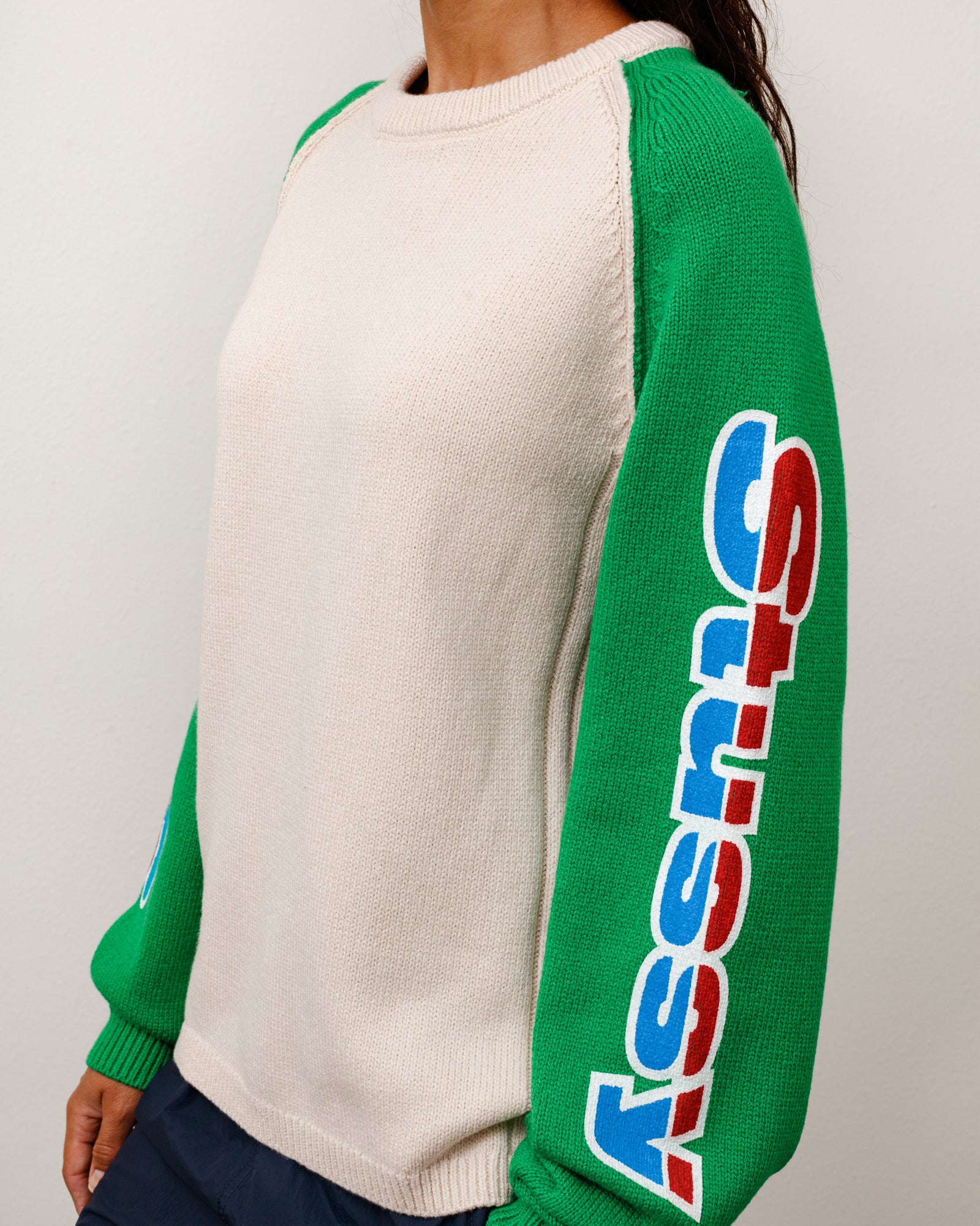 Stussy Two Tone Raglan Sweater maglione lana natural merino