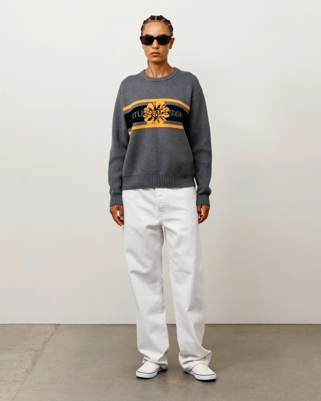 Stussy Striped Hibiscus maglione Grey lana merino