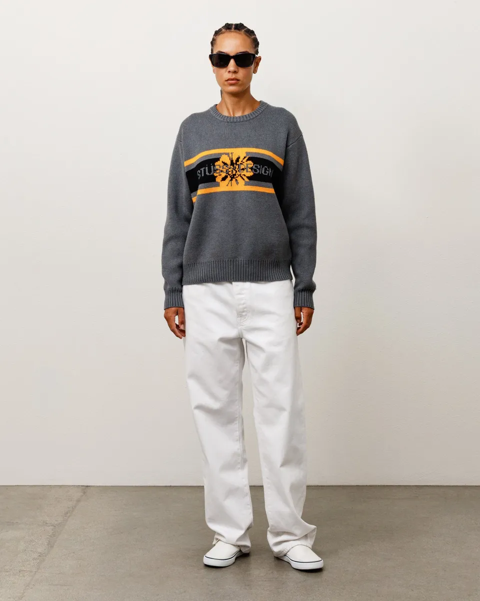 Stussy Striped Hibiscus maglione Grey lana merino