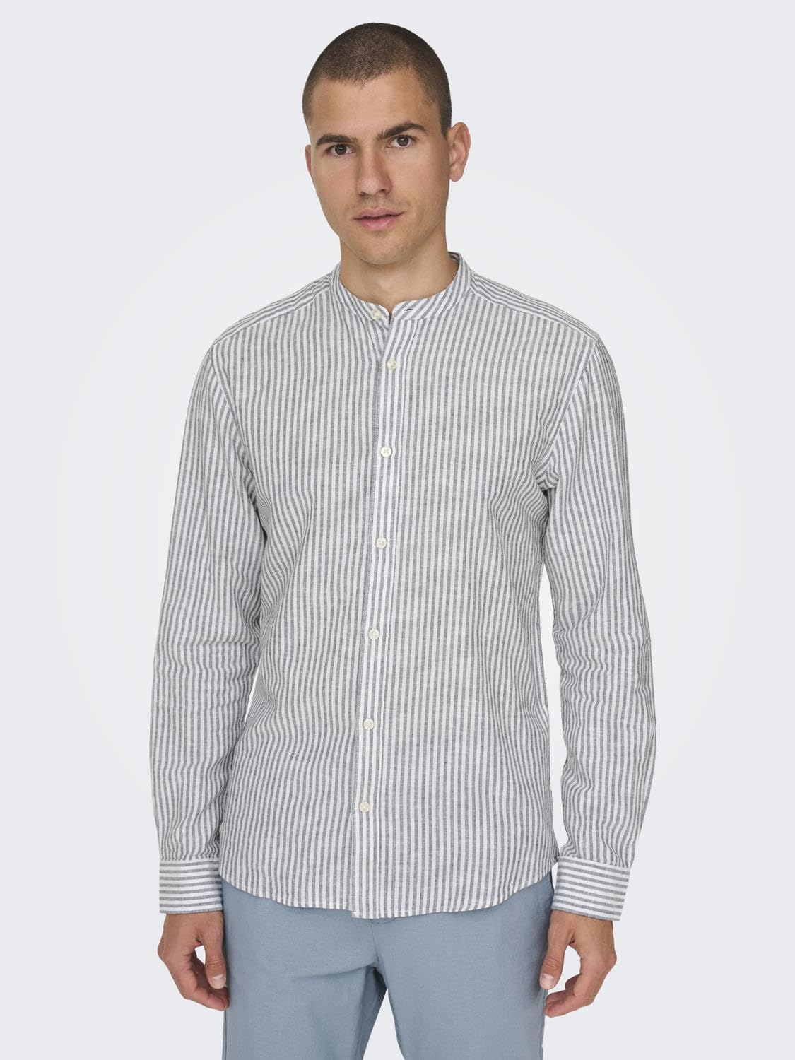 ONLY & SONS Camicie lino righe camicia uomo blu Cachemire