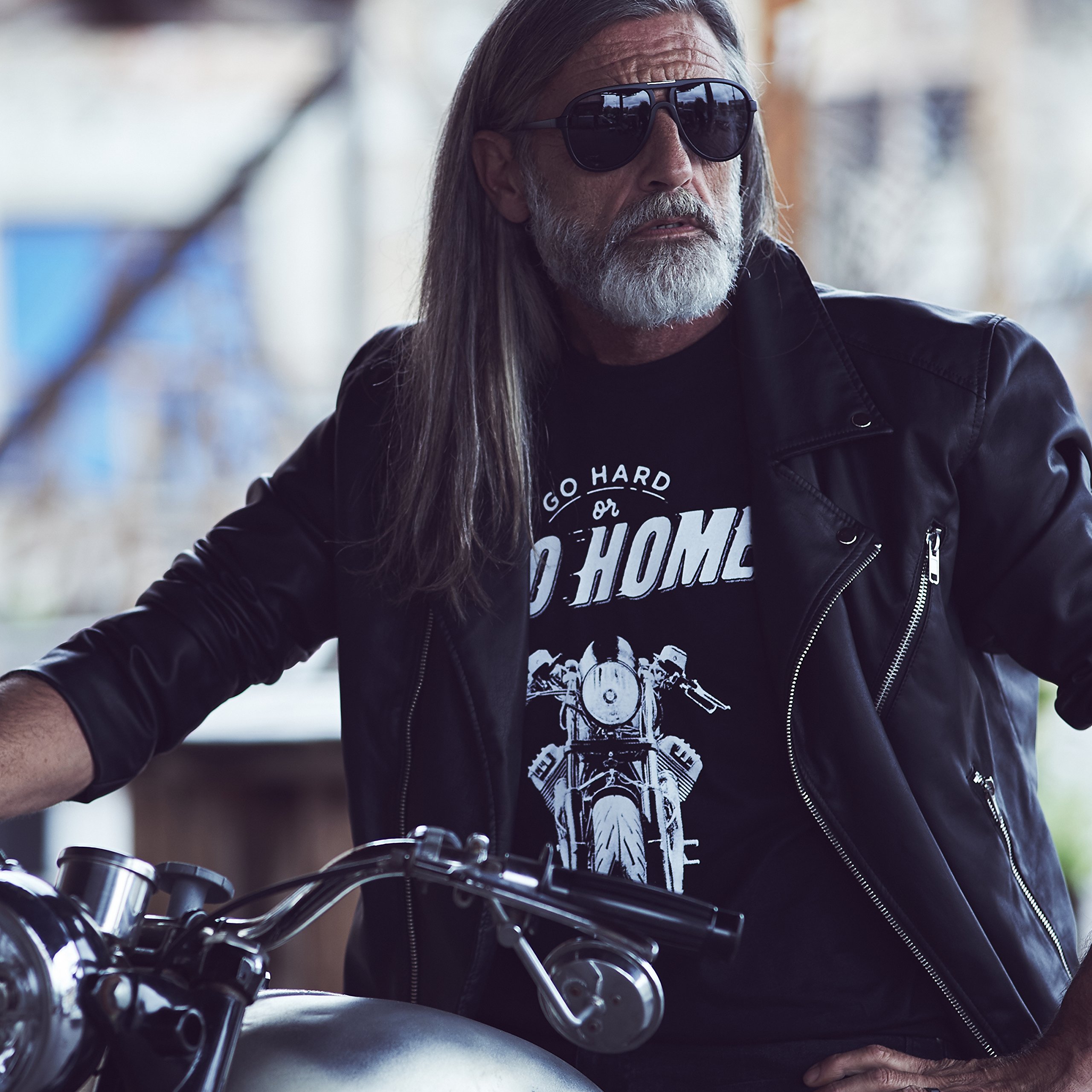 Makaya Moto T-Shirt Uomo biker vintage cotone blu