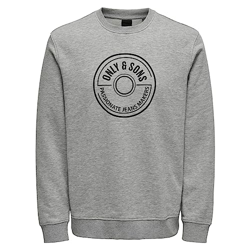 Only & Sons Regular Logo Crew felpa uomo grigia 100% cotone