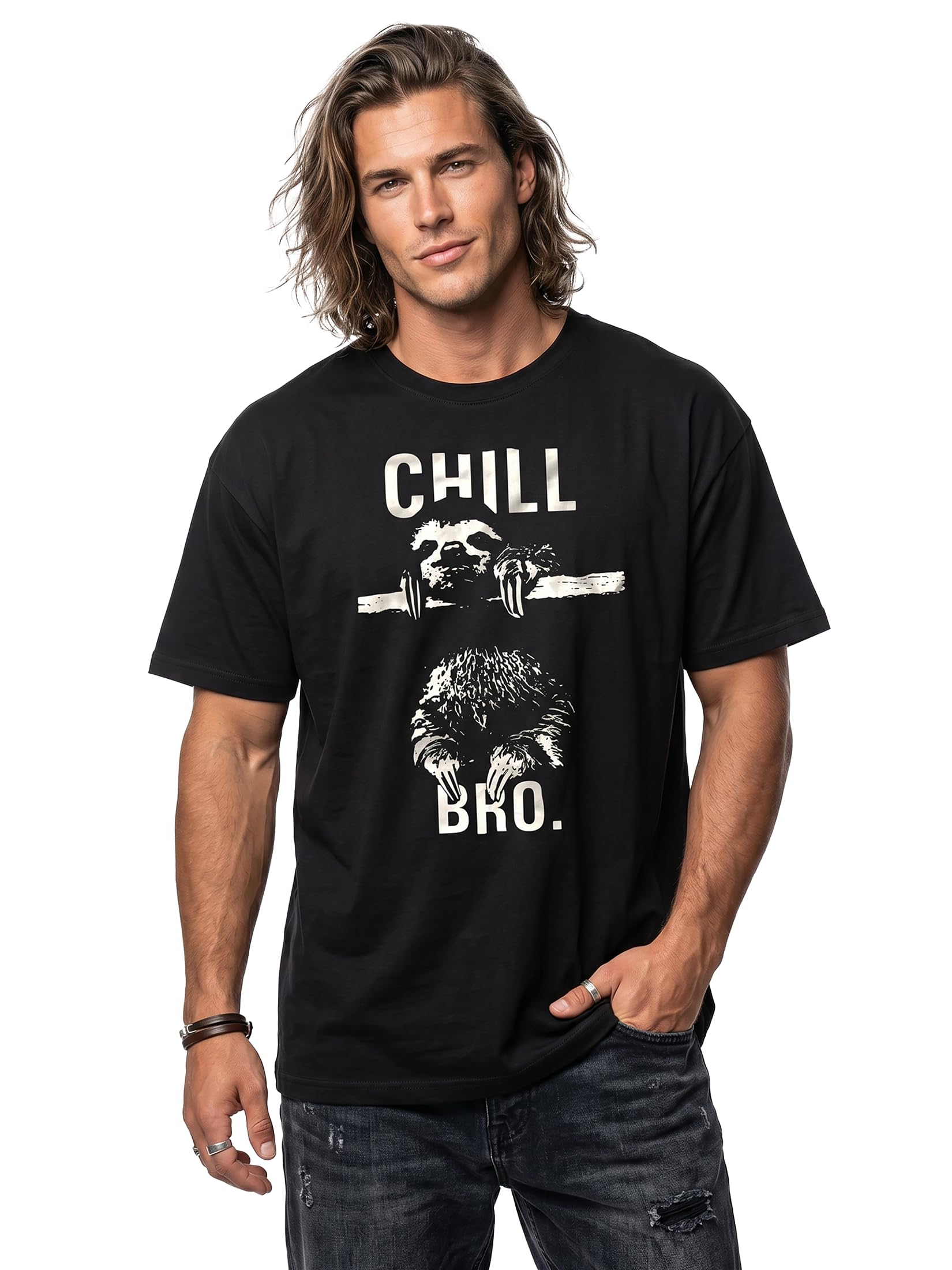 MAKAYA Chill Bro maglietta uomo bradipo cotone