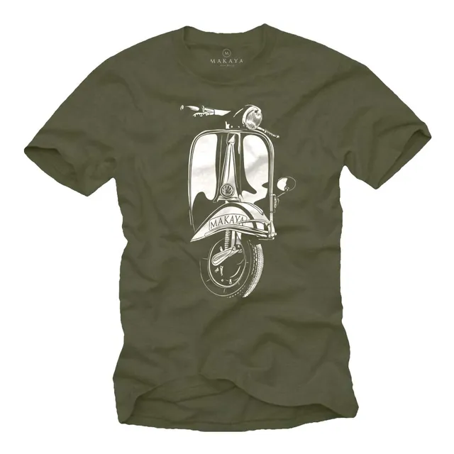 MAKAYA T-Shirt Uomo Moto Maglietta Verde Cotone 100%