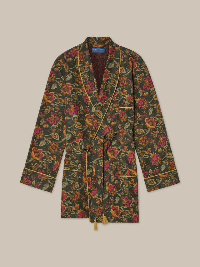 Robert Talbott Hefner smoking jacket seta verde oliva