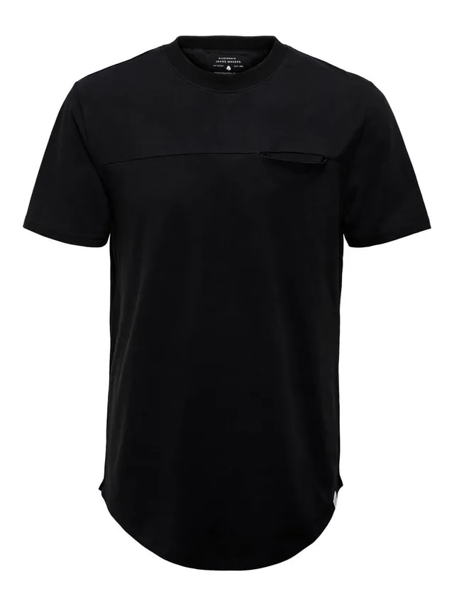 ONLY & SONS Longline T-shirt maglietta nero S tasca petto