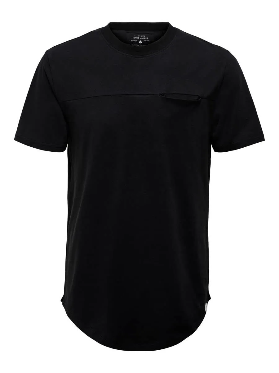ONLY & SONS Longline T-shirt maglietta nero S tasca petto
