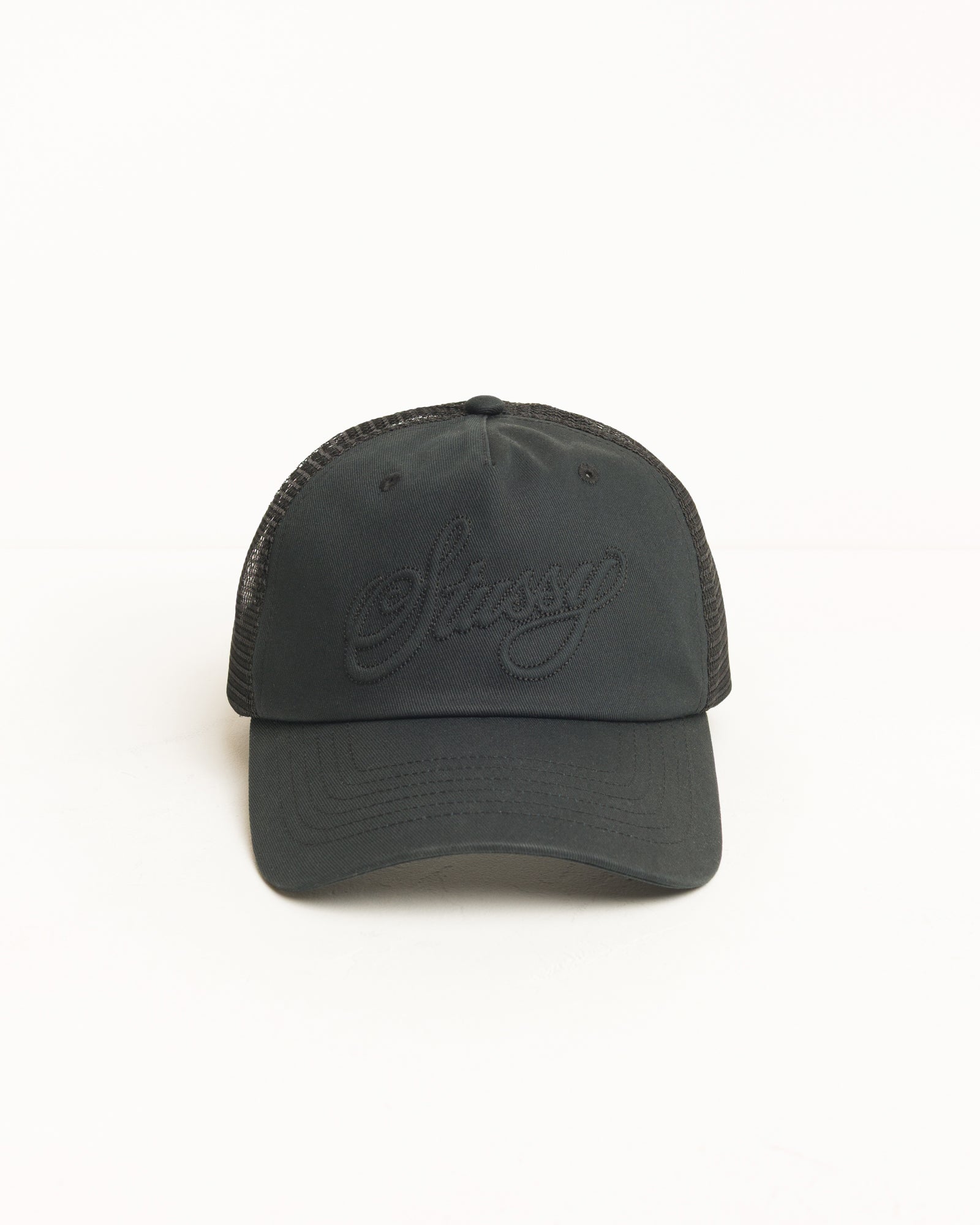 Stussy Cursive Stitch Trucker cappello nero cotone