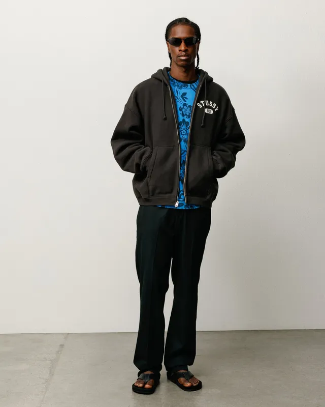 Stussy Varsity Zip Hoodie felpa nera 535 gsm