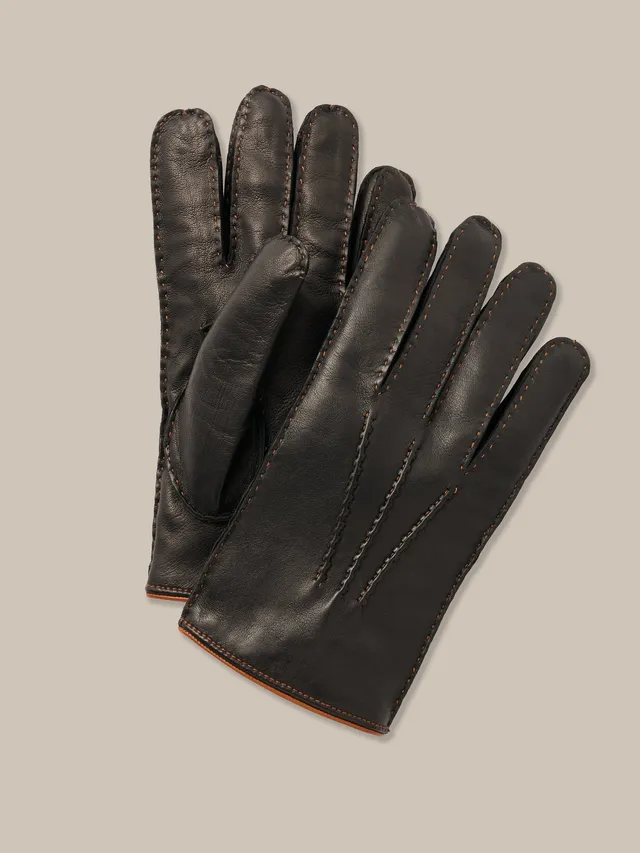 Robert Talbott Conner guanti pelle nappa neri cashmere