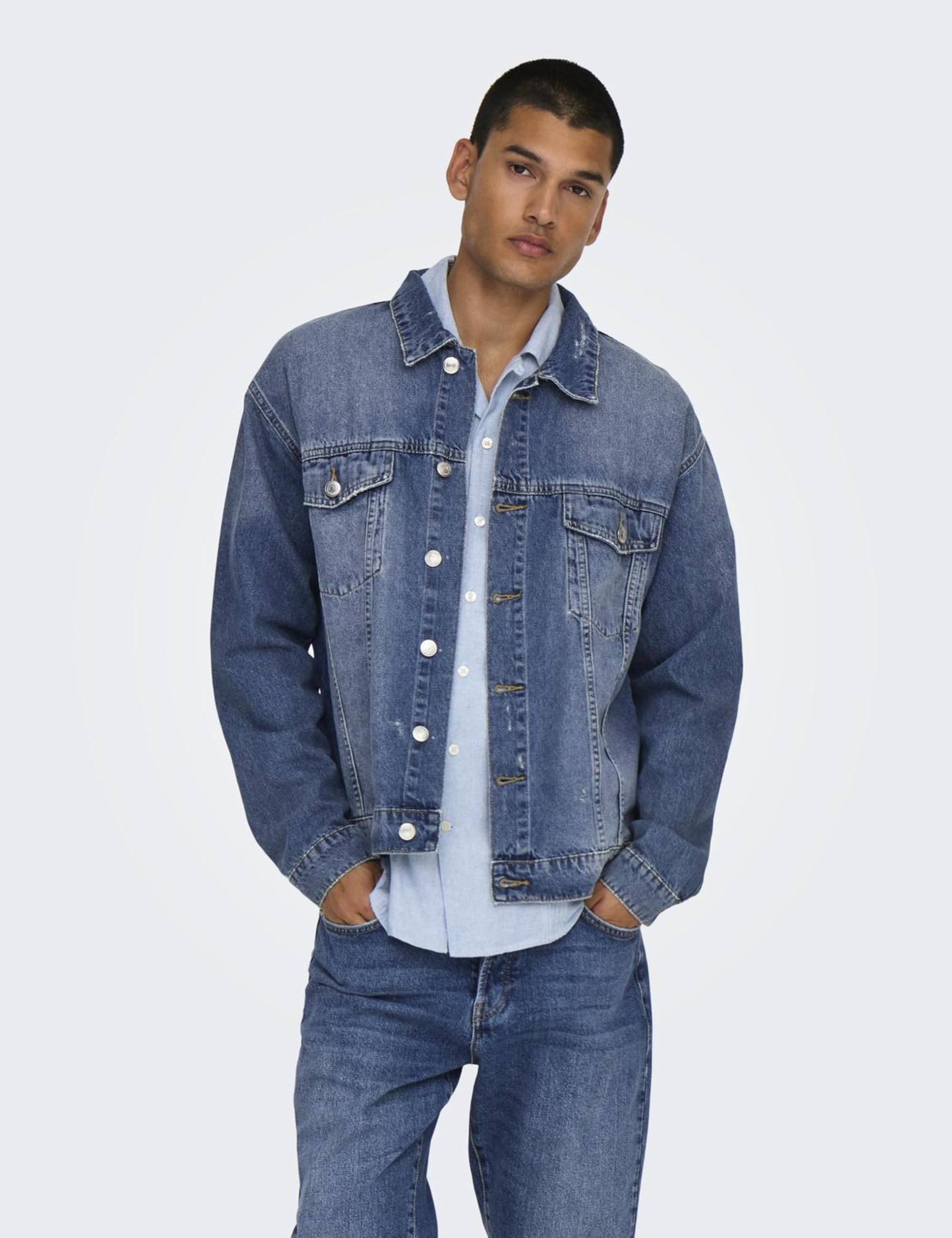 Only & Sons Onsjust Box Tai Giacca Jeans Uomo L Blu Chiaro
