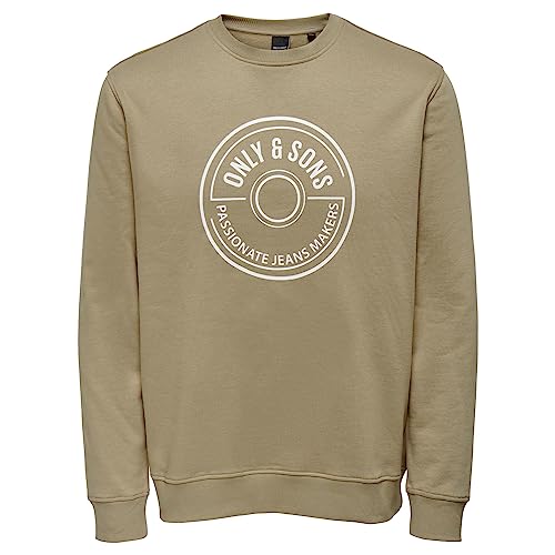 ONLY & SONS Regular Logo Crew maglione uomo beige-bianco cotone