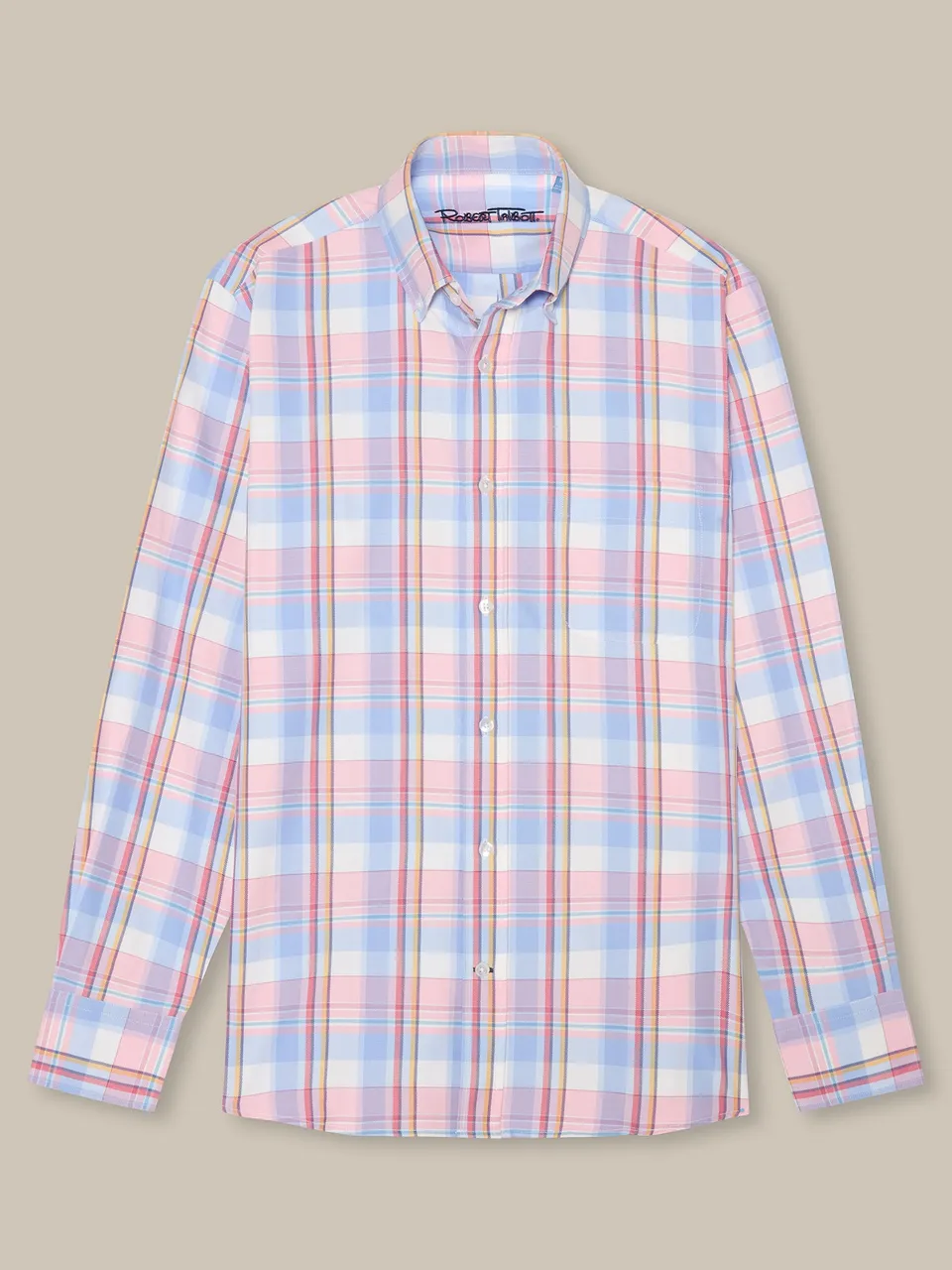 Robert Talbott Harrison camicia oxford quadri rosa multi