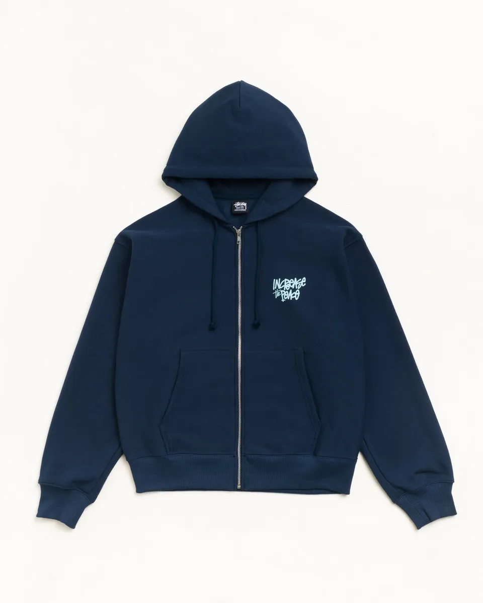 Stussy Peace Increased Zip Hoodie felpa Navy 430gsm