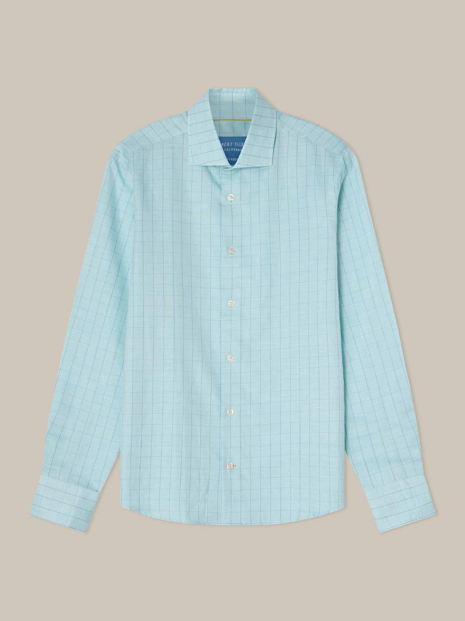 Robert Talbott Reynolds camicia cotone lino verde quadri